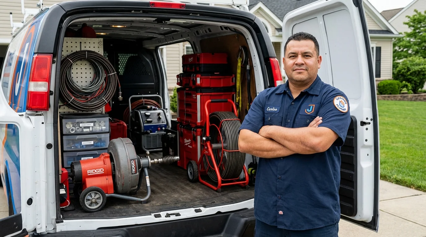 Professional drain cleaning equipment and Johns Plumbing LLC plumber in Guttenberg